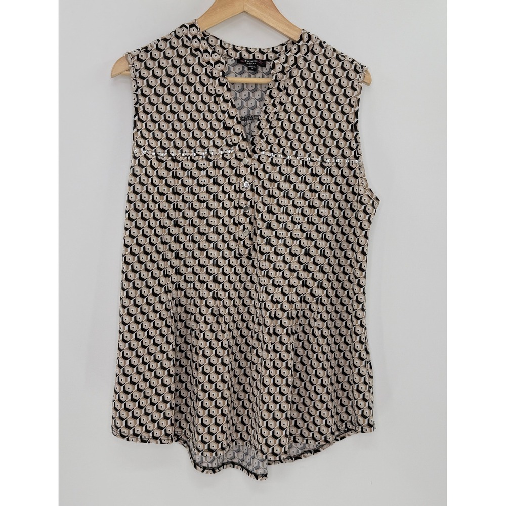 Cocomo Plus Size Sleeveless.‎ Button Geometric Print Liquid Knit Blouse 1x Boho